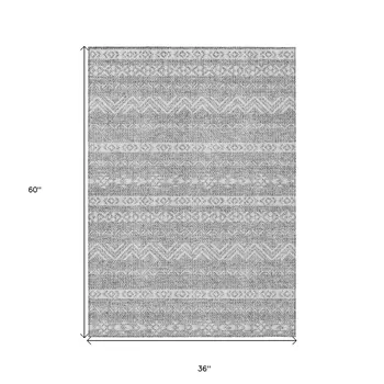 3' X 5' Gray And Silver Southwestern Washable Indoor Outdoor Area Rug