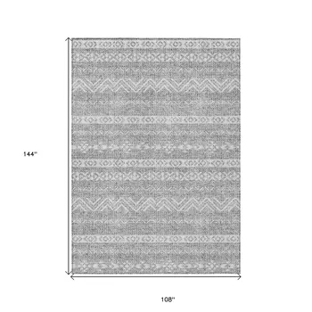 9' X 12' Gray And Silver Southwestern Washable Indoor Outdoor Area Rug