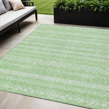 5' X 8' Lime Green And Green Southwestern Washable Indoor Outdoor Area Rug
