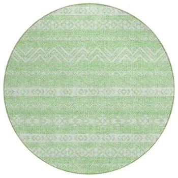 8' Lime Green And Green Round Southwestern Washable Indoor Outdoor Area Rug