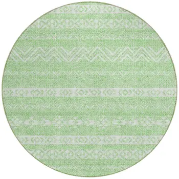 8' Lime Green And Green Round Southwestern Washable Indoor Outdoor Area Rug