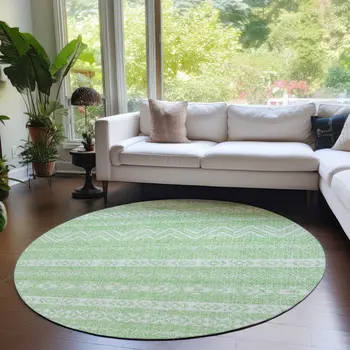 8' Lime Green And Green Round Southwestern Washable Indoor Outdoor Area Rug