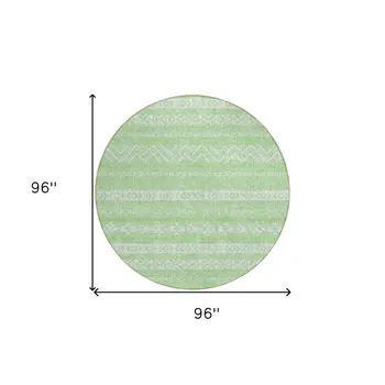 8' Lime Green And Green Round Southwestern Washable Indoor Outdoor Area Rug