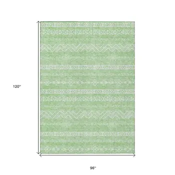 8' X 10' Lime Green And Green Southwestern Washable Indoor Outdoor Area Rug