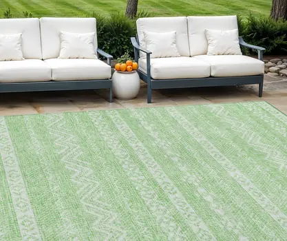 8' X 10' Lime Green And Green Southwestern Washable Indoor Outdoor Area Rug