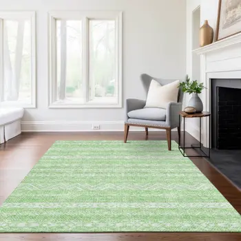 8' X 10' Lime Green And Green Southwestern Washable Indoor Outdoor Area Rug