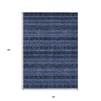 3' X 5' Navy Blue Southwestern Washable Indoor Outdoor Area Rug