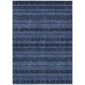 3' X 5' Navy Blue Southwestern Washable Indoor Outdoor Area Rug