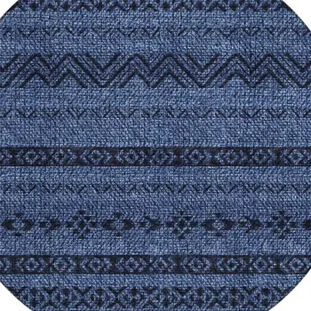 8' Navy Blue Round Southwestern Washable Indoor Outdoor Area Rug