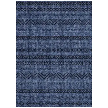 10' X 14' Navy Blue Southwestern Washable Indoor Outdoor Area Rug