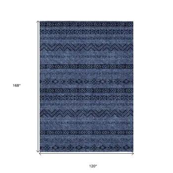 10' X 14' Navy Blue Southwestern Washable Indoor Outdoor Area Rug