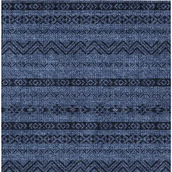 10' X 14' Navy Blue Southwestern Washable Indoor Outdoor Area Rug