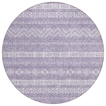 8' Purple And Lavender Round Southwestern Washable Indoor Outdoor Area Rug