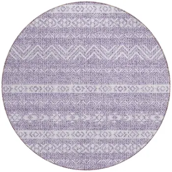 8' Purple And Lavender Round Southwestern Washable Indoor Outdoor Area Rug