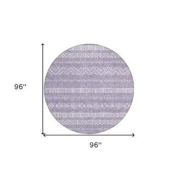 8' Purple And Lavender Round Southwestern Washable Indoor Outdoor Area Rug