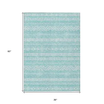 3' X 5' Teal Blue And Aqua Southwestern Washable Indoor Outdoor Area Rug