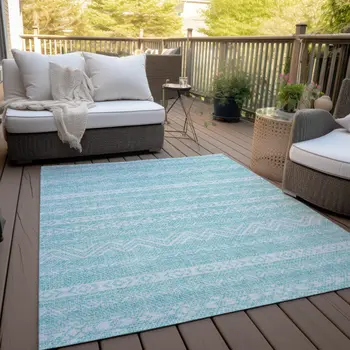 3' X 5' Teal Blue And Aqua Southwestern Washable Indoor Outdoor Area Rug