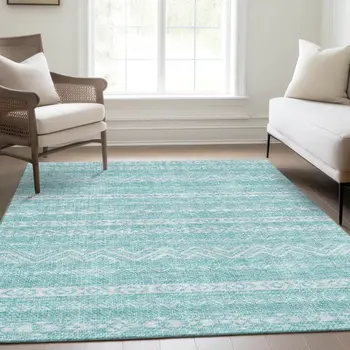 3' X 5' Teal Blue And Aqua Southwestern Washable Indoor Outdoor Area Rug