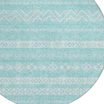 8' Teal Blue And Aqua Round Southwestern Washable Indoor Outdoor Area Rug