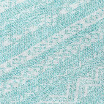 8' Teal Blue And Aqua Round Southwestern Washable Indoor Outdoor Area Rug