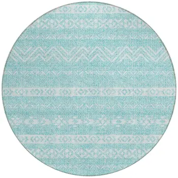 8' Teal Blue And Aqua Round Southwestern Washable Indoor Outdoor Area Rug