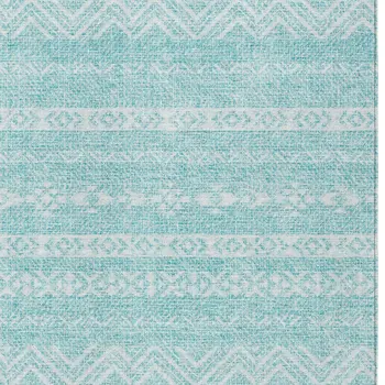 9' X 12' Teal Blue And Aqua Southwestern Washable Indoor Outdoor Area Rug
