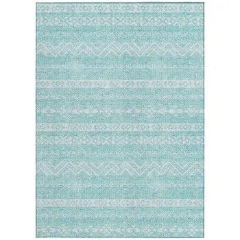 10' X 14' Teal Blue And Aqua Southwestern Washable Indoor Outdoor Area Rug