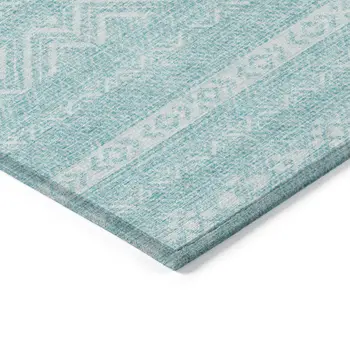 10' X 14' Teal Blue And Aqua Southwestern Washable Indoor Outdoor Area Rug
