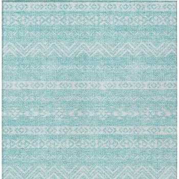 10' X 14' Teal Blue And Aqua Southwestern Washable Indoor Outdoor Area Rug