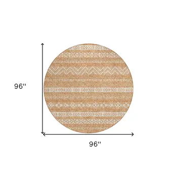 8' Terra Cotta And Beige Round Southwestern Washable Indoor Outdoor Area Rug