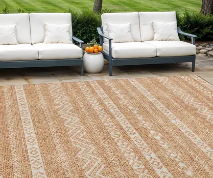 10' X 14' Terra Cotta And Beige Southwestern Washable Indoor Outdoor Area Rug