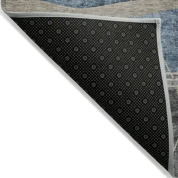 5' X 8' Blue Gray And Charcoal Abstract Washable Indoor Outdoor Area Rug