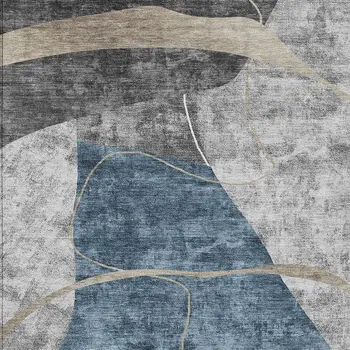 8' X 10' Blue Gray And Charcoal Abstract Washable Indoor Outdoor Area Rug
