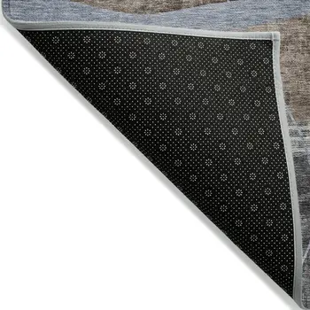 9' X 12' Chocolate Gray And Charcoal Abstract Washable Indoor Outdoor Area Rug