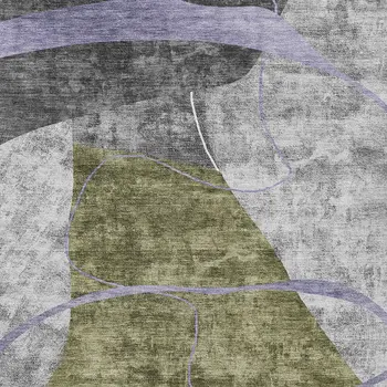 3' X 5' Olive Green Gray And Charcoal Abstract Washable Indoor Outdoor Area Rug