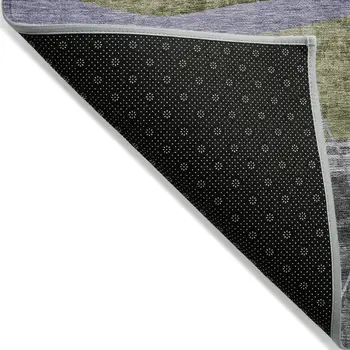 5' X 8' Olive Green Gray And Charcoal Abstract Washable Indoor Outdoor Area Rug