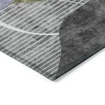 5' X 8' Olive Green Gray And Charcoal Abstract Washable Indoor Outdoor Area Rug