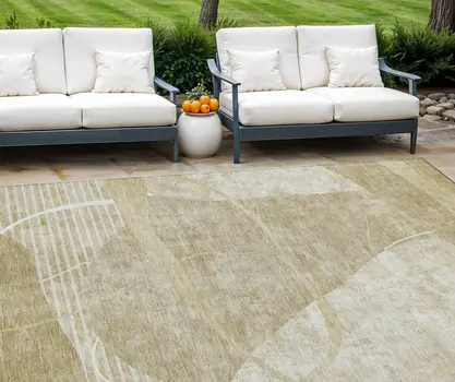 8' X 10' Beige Taupe And Tan Abstract Washable Indoor Outdoor Area Rug