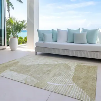 9' X 12' Beige Taupe And Tan Abstract Washable Indoor Outdoor Area Rug