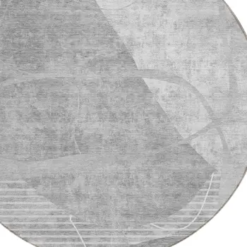 8' Gray Silver And Ivory Round Abstract Washable Indoor Outdoor Area Rug