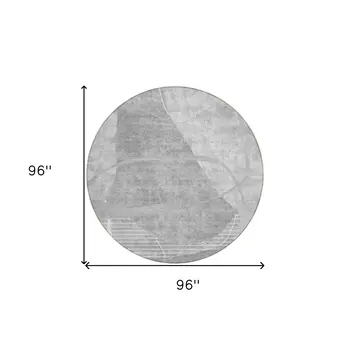 8' Gray Silver And Ivory Round Abstract Washable Indoor Outdoor Area Rug