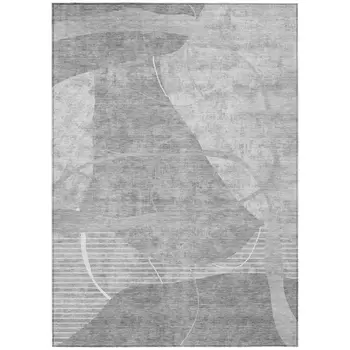 9' X 12' Gray Silver And Ivory Abstract Washable Indoor Outdoor Area Rug