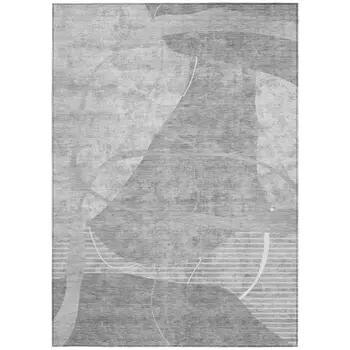9' X 12' Gray Silver And Ivory Abstract Washable Indoor Outdoor Area Rug