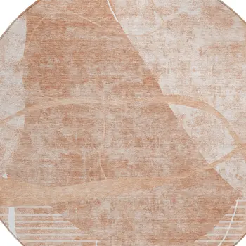 8' Salmon Copper And Ivory Round Abstract Washable Indoor Outdoor Area Rug