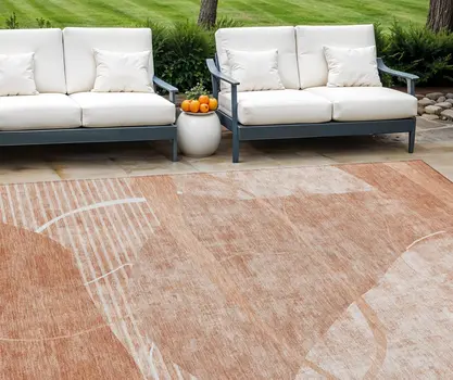10' X 14' Salmon Copper And Ivory Abstract Washable Indoor Outdoor Area Rug