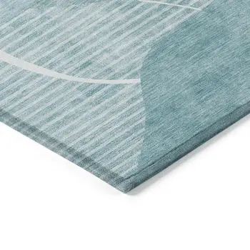 3' X 5' Turquoise Teal Blue And Ivory Abstract Washable Indoor Outdoor Area Rug