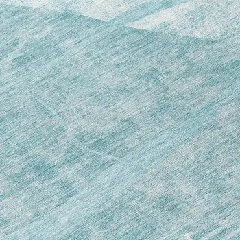 8' Turquoise Teal Blue And Ivory Round Abstract Washable Indoor Outdoor Area Rug