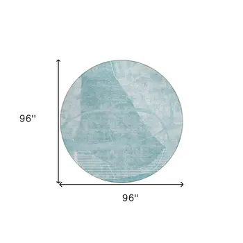 8' Turquoise Teal Blue And Ivory Round Abstract Washable Indoor Outdoor Area Rug