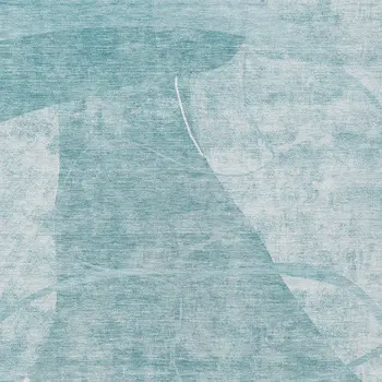 8' X 10' Turquoise Teal Blue And Ivory Abstract Washable Indoor Outdoor Area Rug