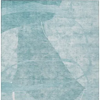 10' X 14' Turquoise Teal Blue And Ivory Abstract Washable Indoor Outdoor Area Rug